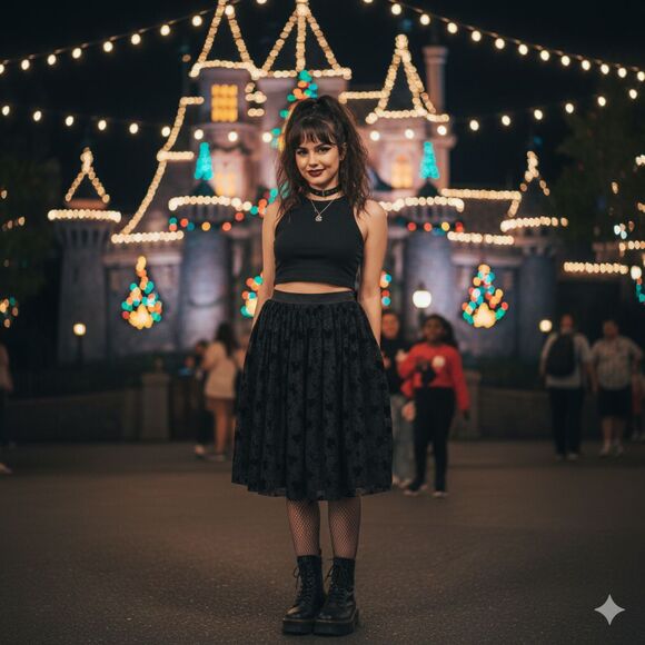 Disney Store Her Universe Black Halloween Mickey Spiderweb Skirt L Velvet - Picture 2 of 9